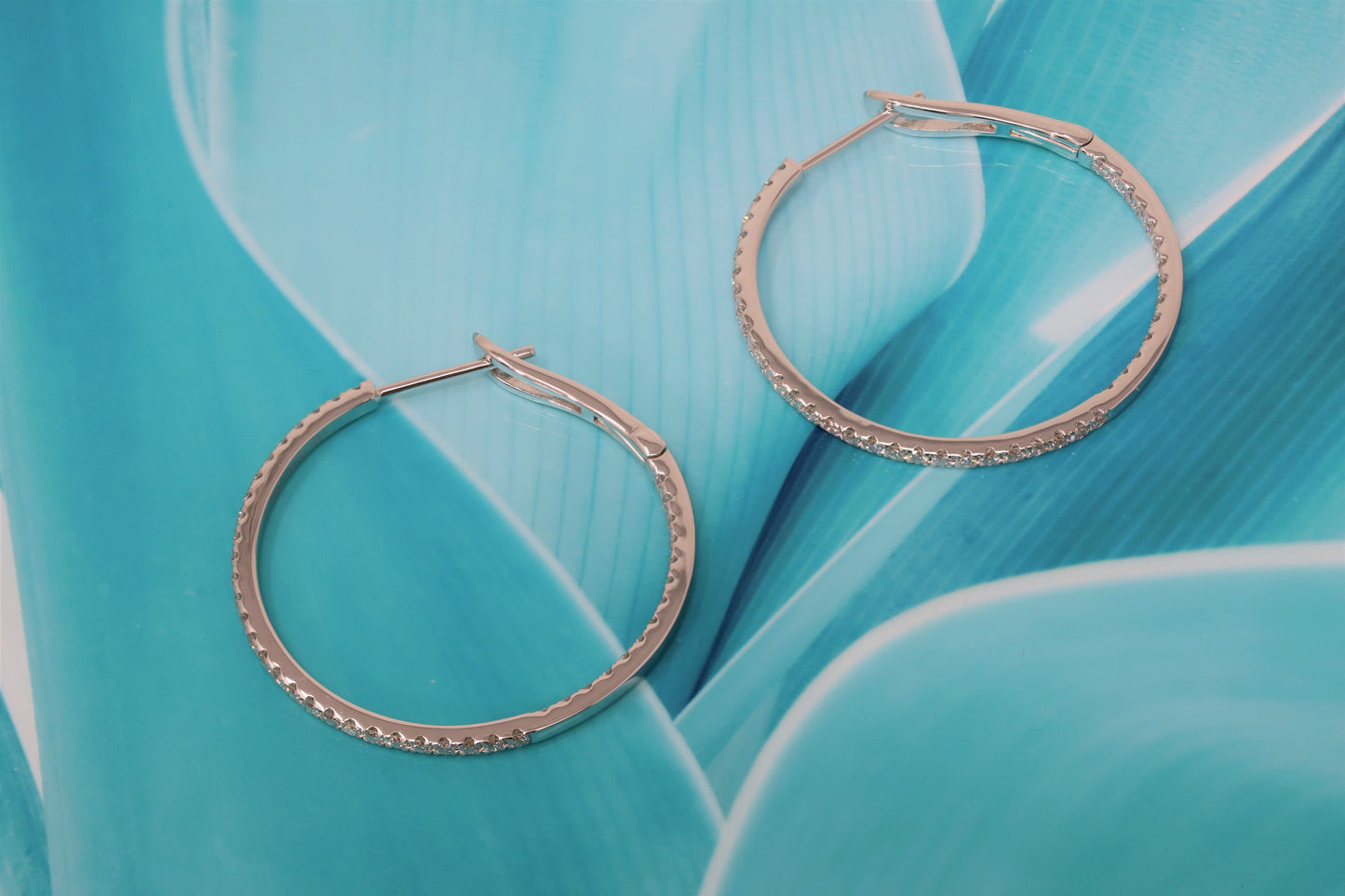 14K White Gold Lab Grown Diamond 1.02 Ct Hoop Earrings, 2 cm Diameter with IGI Certificate