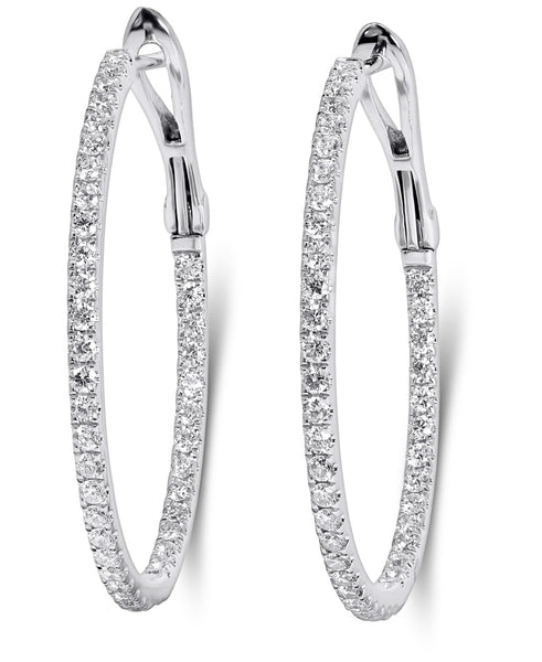 14K White Gold Lab Grown Diamond 1.02 Ct Hoop Earrings, 2cm Diameter with IGI Certificate