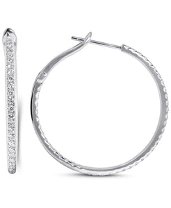 14K White Gold Lab Grown Diamond 1.02 Ct Hoop Earrings, 2cm Diameter with IGI Certificate