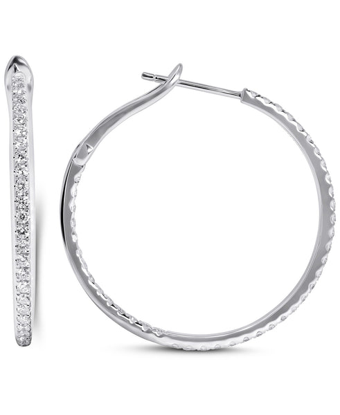 14K White Gold Lab Grown Diamond 1.02 Ct Hoop Earrings, 2cm Diameter with IGI Certificate