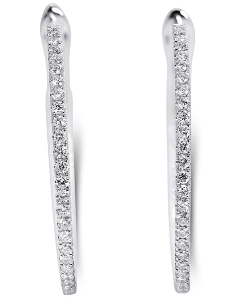 14K White Gold Lab Grown Diamond 1.02 Ct Hoop Earrings, 2cm Diameter with IGI Certificate