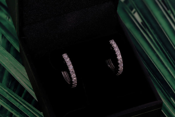 14K White Gold Lab Grown Diamond Hoop Earrings. 1.5 cm Diameter ,IGI Certified.  3/8 Carats. G-H color/ VS1-VS2 Clarity