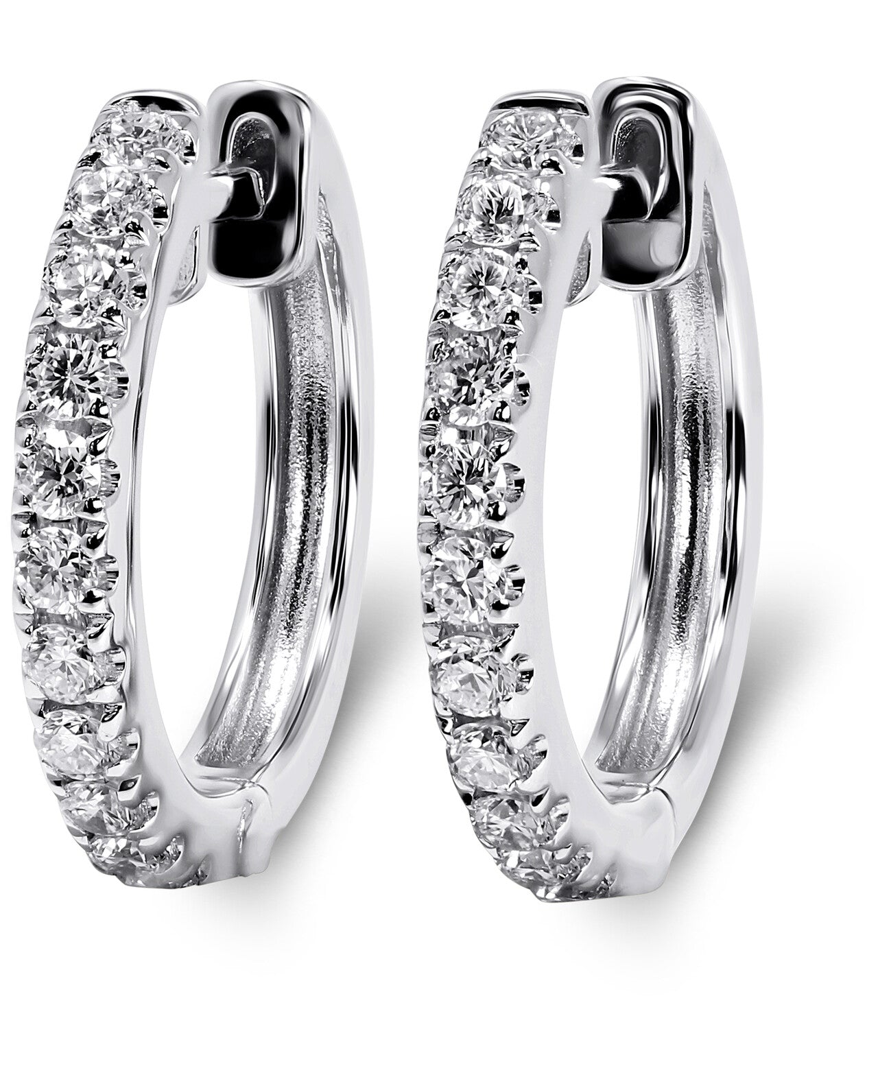 14K White Gold Lab Grown Diamond Hoop Earrings. 1.5 cm Diameter ,IGI Certified.  3/8 Carats. G-H color/ VS1-VS2 Clarity