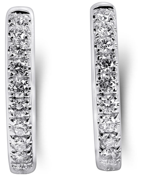 14K White Gold Lab Grown Diamond Hoop Earrings. 1.5 cm Diameter ,IGI Certified.  3/8 Carats. G-H color/ VS1-VS2 Clarity