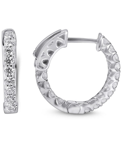 14K White Gold Lab Grown Diamond 3/4 Ct inside out Hoop Earrings, 2cm Diameter, IGI Certificate