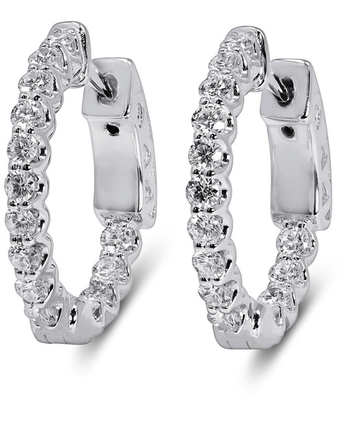 14K White Gold Lab Grown Diamond 3/4 Ct inside out Hoop Earrings, 2cm Diameter, IGI Certificate