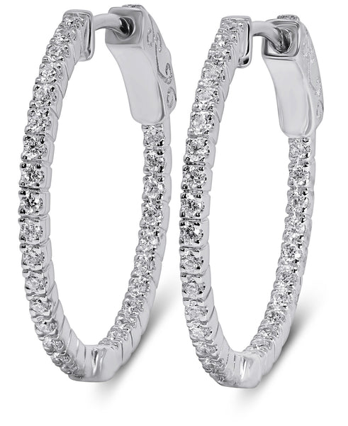 14K White Gold Lab Grown Diamond 1/2 Ct Inside Out Hoop Earrings, 2 cm Diameter with IGI Certificate