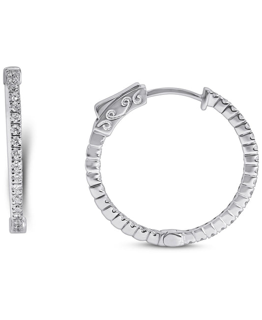 14K White Gold Lab Grown Diamond 1/2 Ct Inside Out Hoop Earrings, 2cm Diameter with IGI Certificate