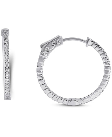 14K White Gold Lab Grown Diamond 1/2 Ct Inside Out Hoop Earrings, 2 cm Diameter with IGI Certificate