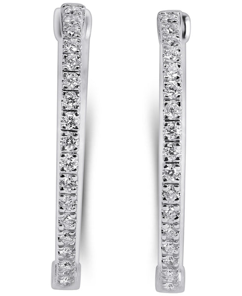 14K White Gold Lab Grown Diamond 1/2 Ct Inside Out Hoop Earrings, 2 cm Diameter with IGI Certificate