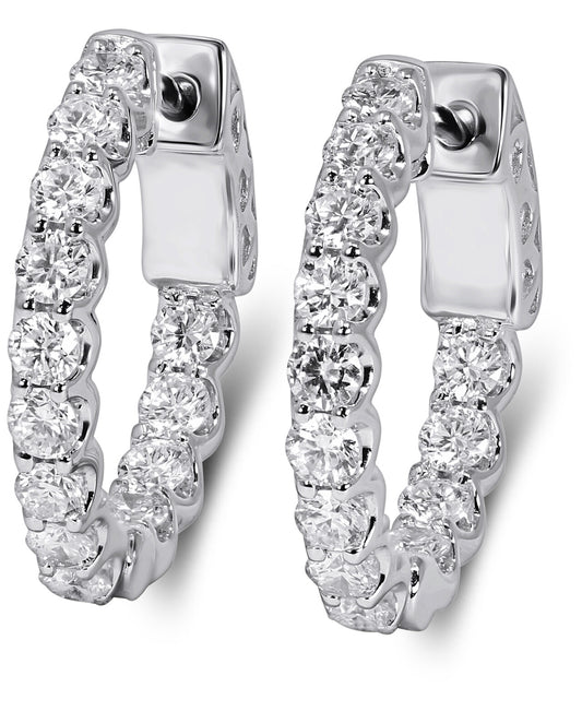 14K White Gold Lab Grown Diamond 1-3/8 Ct Hoop Earrings.  IGI Certified  G-H  VS1-VS2, 1.5cm Diameter