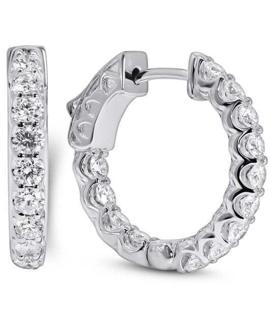 14K White Gold Lab Grown Diamond 1-3/8 Ct Hoop Earrings.  IGI Certified  G-H  VS1-VS2, 1.5cm Diameter
