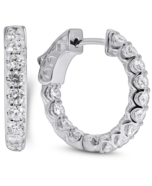 14K White Gold Lab Grown Diamond 1-3/8Ct Hoop Earrings.  IGI Certified  G-H  VS1-VS2, 1.5cm Diameter