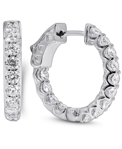 14K White Gold Lab Grown Diamond 1-3/8Ct Hoop Earrings.  IGI Certified  G-H  VS1-VS2, 1.5cm Diameter