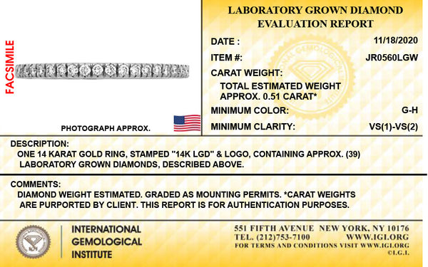 14K White gold lab grown diamond 1/2Ct stackable band ring size 7. G-H Color VS1-VS2 Clarity