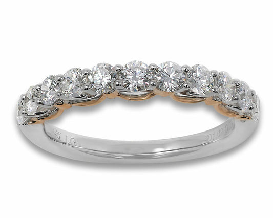 14K Two Tone White and Rose Gold Lab Grown Diamond 1-1/10 Ct Band Ring. G-H Color VS1-VS2 Clarity